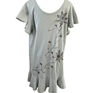 Blue Fish Ruffle Hem Dress Hand Painted Size M/L Pastel Floral Artsy VTG 90s